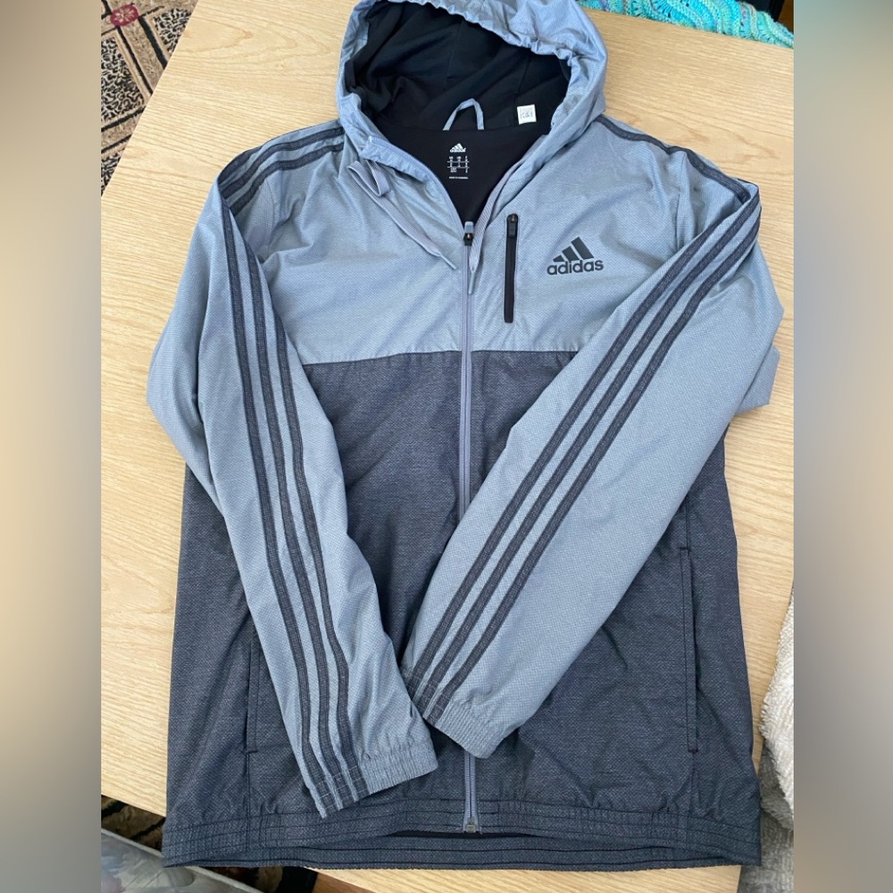 adidas Two-Tone Hooded Performance Jacket Light Gray & Dark Gray Medium
